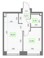 ЖК «Upside Towers», планировка 1-комнатной квартиры, 38.86 м²