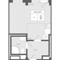 МЖК «Яковлево», планировка студии, 28.70 м²
