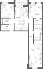 ЖК «Headliner», планировка 3-комнатной квартиры, 104.30 м²