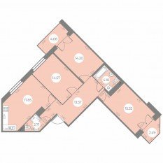 ЖК «Огни Залива», планировка 3-комнатной квартиры, 85.66 м²