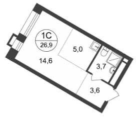 ЖК «Первый Московский», планировка студии, 26.90 м²