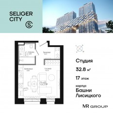 ЖК «Селигер Сити», планировка студии, 32.83 м²