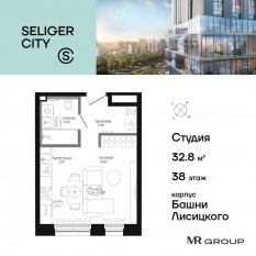 ЖК «Селигер Сити», планировка студии, 32.84 м²