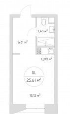 Апарт-комплекс «N'ice loft», планировка студии, 26.20 м²