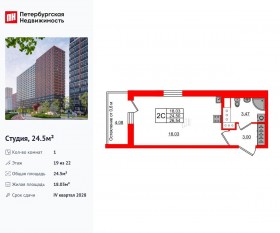ЖК «Город звезд», планировка студии, 24.50 м²