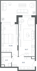 МФК «Равновесие», планировка 2-комнатной квартиры, 46.40 м²