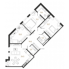 ЖК «Миръ», планировка 3-комнатной квартиры, 98.20 м²