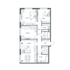 ЖК «iLove», планировка 4-комнатной квартиры, 99.90 м²