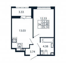 ЖК «Полис Приморский 2», планировка 1-комнатной квартиры, 33.50 м²