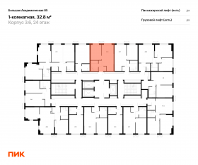 МФК «Большая Академическая 85», планировка 1-комнатной квартиры, 32.80 м²
