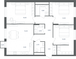 МФК «Равновесие», планировка 4-комнатной квартиры, 82.70 м²