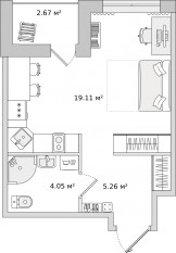 ЖК ЦДС «Dreamline», планировка студии, 28.60 м²