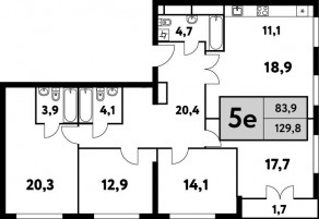 ЖК «Фестиваль парк-2», планировка 5-комнатной квартиры, 129.80 м²