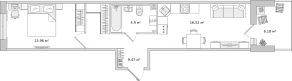 ЖК «Город Первых», планировка 1-комнатной квартиры, 46.19 м²
