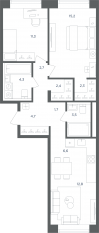 МФК «Равновесие», планировка 3-комнатной квартиры, 67.50 м²