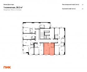 ЖК «Белая Дача парк», планировка 1-комнатной квартиры, 38.20 м²