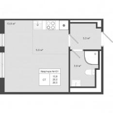 МЖК «Яковлево», планировка студии, 26.00 м²