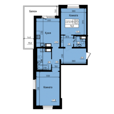 ЖК «Прагма City», планировка 2-комнатной квартиры, 76.80 м²