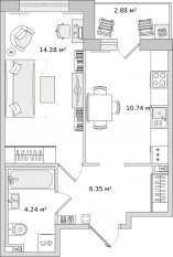 ЖК «Parkolovo», планировка 1-комнатной квартиры, 39.09 м²