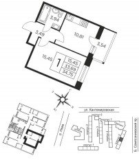 ЖК «Новый Лесснер», планировка 1-комнатной квартиры, 33.69 м²