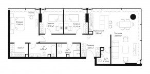 МФК «SLAVA», планировка 3-комнатной квартиры, 113.00 м²