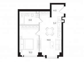 ЖК «Мангазея на Тульской», планировка 1-комнатной квартиры, 50.00 м²