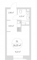 Апарт-комплекс «N'ice loft», планировка студии, 26.20 м²