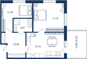 Апарт-комплекс «Bereg. Курортный», планировка 2-комнатной квартиры, 67.90 м²