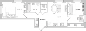 ЖК ЦДС «Новые Горизонты», планировка 2-комнатной квартиры, 58.30 м²