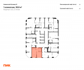 ЖК «Кавказский бульвар 51», планировка 1-комнатной квартиры, 36.80 м²
