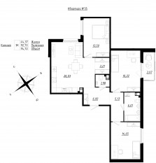 МЖК «Счастье 2.0», планировка 3-комнатной квартиры, 94.72 м²