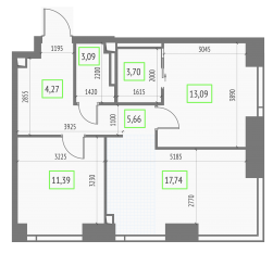 ЖК «Upside Towers», планировка 2-комнатной квартиры, 58.94 м²