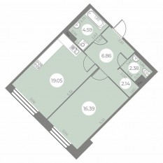 ЖК «Огни Залива», планировка 1-комнатной квартиры, 51.41 м²