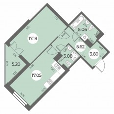 ЖК «Огни Залива», планировка 1-комнатной квартиры, 54.20 м²