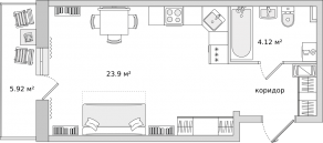 ЖК ЦДС «Новые Горизонты», планировка студии, 32.90 м²