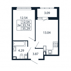 ЖК «Полис Приморский 2», планировка 1-комнатной квартиры, 33.30 м²