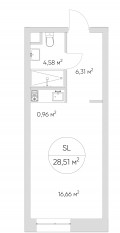 Апарт-комплекс «N'ice loft», планировка студии, 28.60 м²