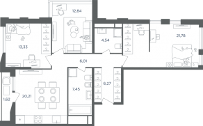 ЖК «Headliner», планировка 4-комнатной квартиры, 91.70 м²