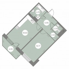 ЖК «Огни Залива», планировка 1-комнатной квартиры, 51.40 м²