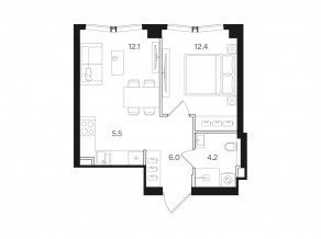 ЖК «Мангазея на Тульской», планировка 1-комнатной квартиры, 40.20 м²