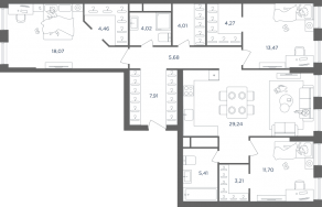 ЖК «Headliner», планировка 4-комнатной квартиры, 112.20 м²