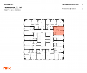 ЖК «Ильинские луга», планировка 1-комнатной квартиры, 32.10 м²