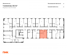 ЖК «Ильинские луга», планировка 1-комнатной квартиры, 32.30 м²