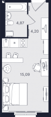 МФК «Про.Молодость (Апартаменты Про.Молодость)», планировка студии, 24.16 м²