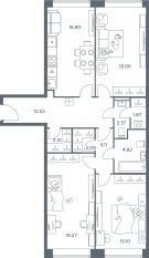 ЖК «iLove», планировка 3-комнатной квартиры, 97.10 м²