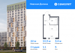 ЖК «Невская Долина», планировка студии, 21.95 м²