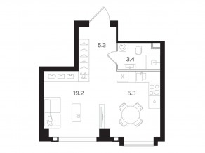 ЖК «Мангазея на Тульской», планировка студии, 33.20 м²