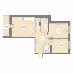 ЖК «Огни Залива», планировка 2-комнатной квартиры, 76.40 м²
