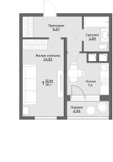 ЖК «Клевер», планировка 1-комнатной квартиры, 33.90 м²