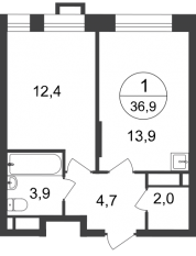 ЖК «Первый Московский», планировка 1-комнатной квартиры, 36.90 м²
